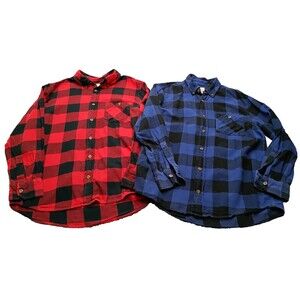 Lot 2 Field & Stream Mens Sz Medium MD Flannel Shirt Plaid Long Sleeve Buttons